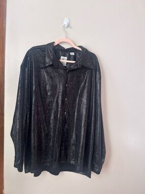 Shiny Black Button-Up Shirt